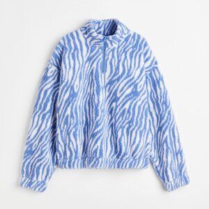 NEW H&M  Zebra Fleece top Baby Blue Pockets! Half Zip  Warm & Toasty  XL So Cute